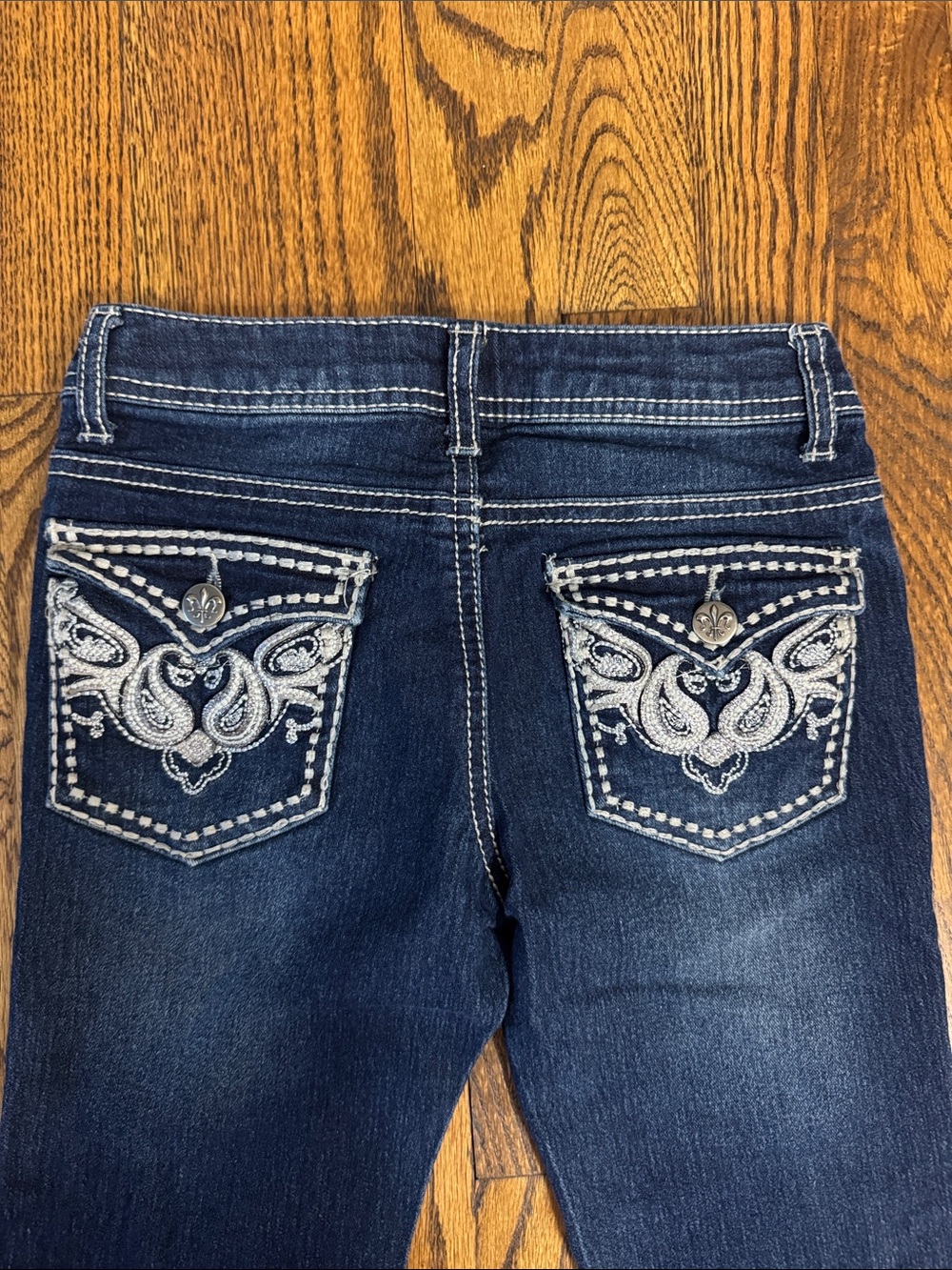 Late Y2K Faded Glory Girls Bootcut Jeans SZ 7 Miss Me Inspired Embroidered Flap